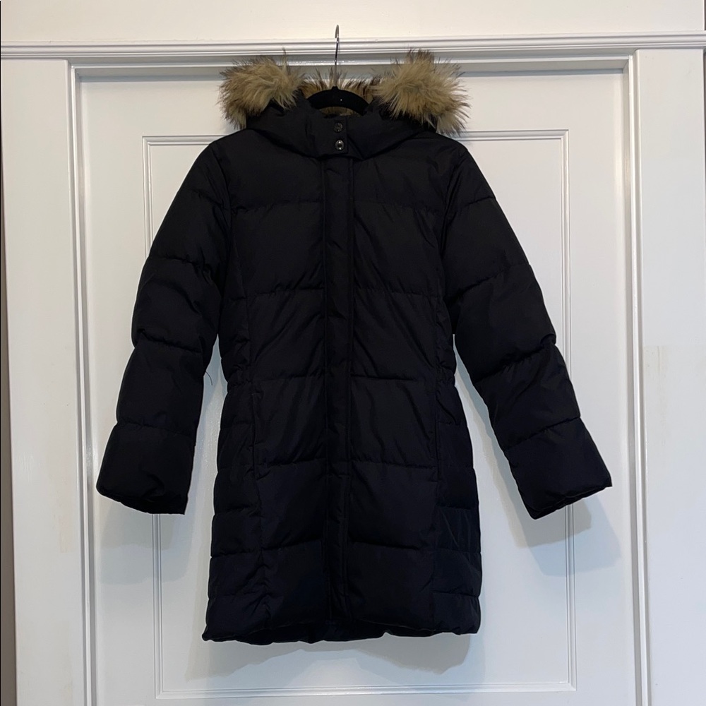 GAP Girls Black Puffer Coat with Fur Trim Hood